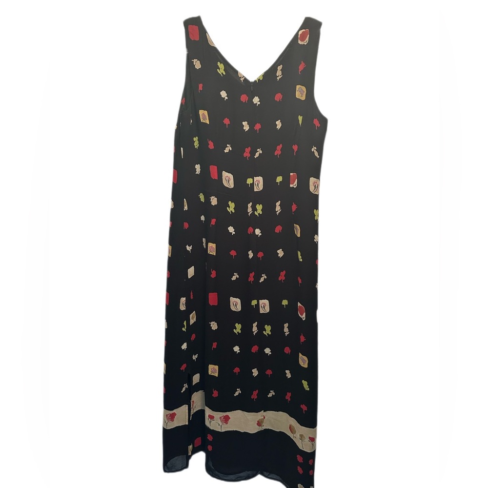 Vintage 90's Y2k Black Floral Stripe Print Sleeveless Shift Maxi Dress Size 12